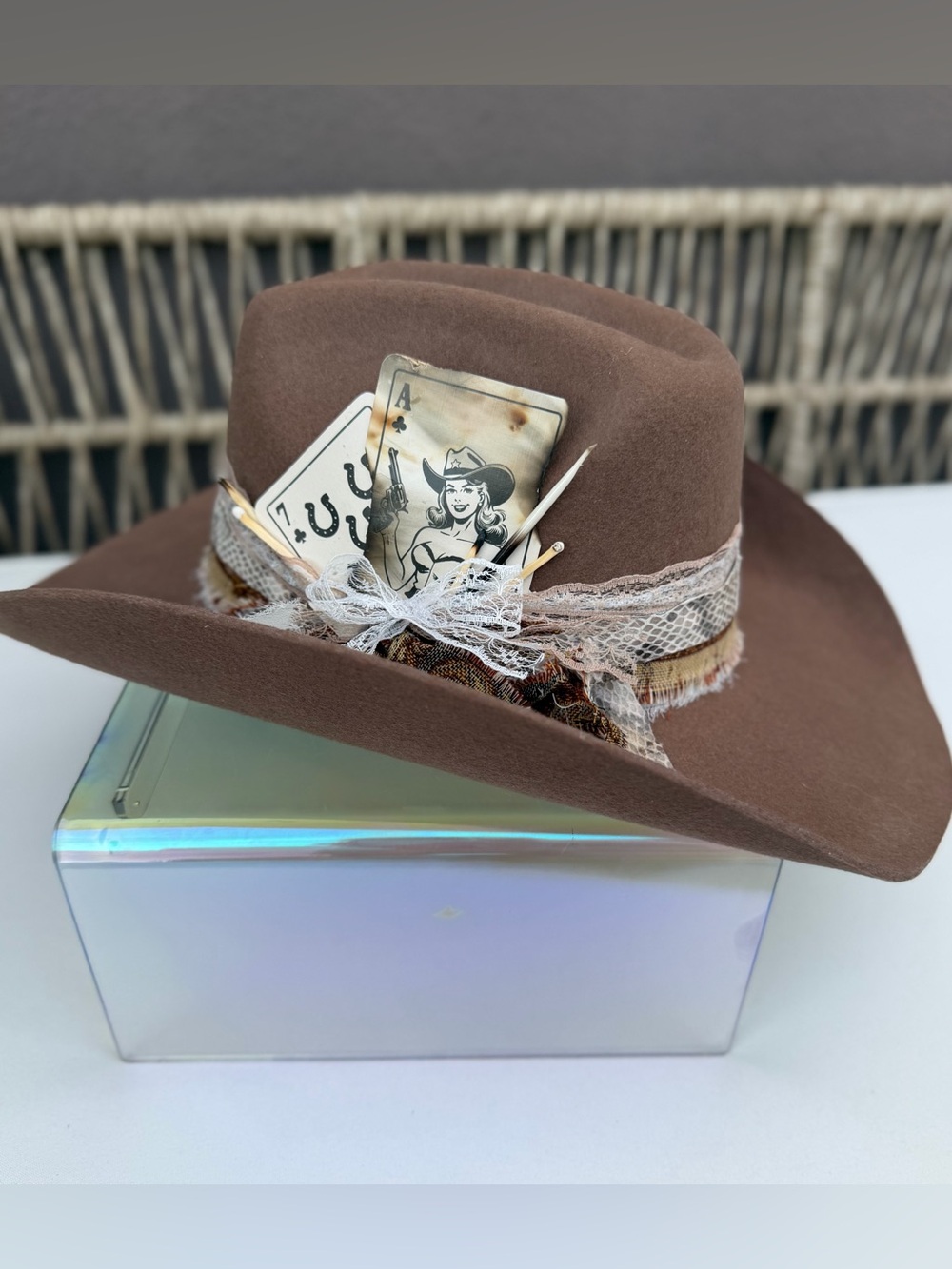 Sanglier Australian Wool Cowboy Hat — Size 57 | Hand Embellished by Swhitey Art